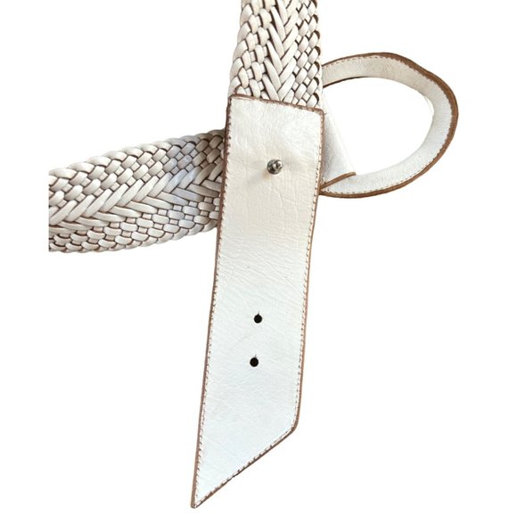 Linea Pelle White Braided Leather Wide D-Ring Belt Size Large - Picture 3 of 8